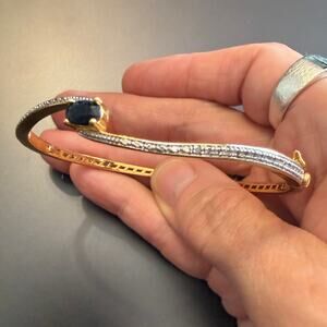 Vintage PAJ BB Sapphire Gold Plated Brass Hinged Bangle